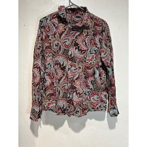 COOFANDY Mens Paisley Button Down Shirt Red Tan Blue Long Sleeve Size M